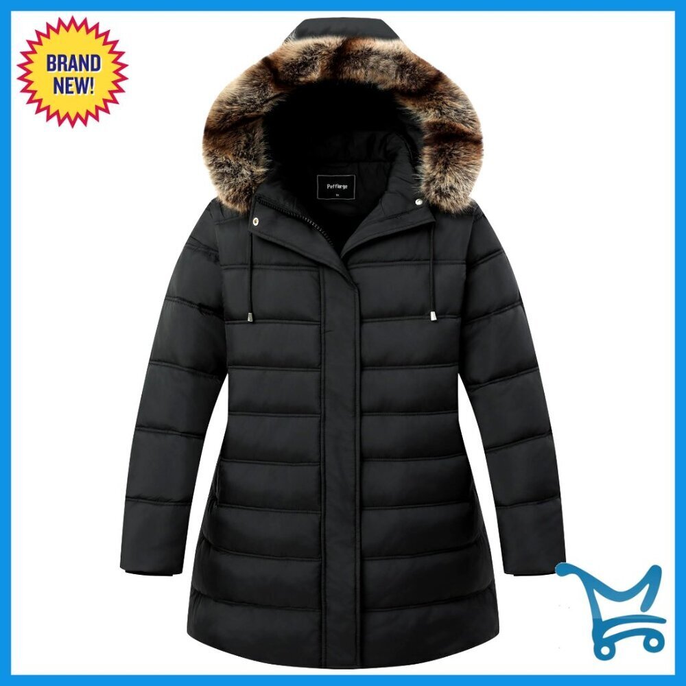 Plus Size Down Puffer Coat Windproof Waterproof Detachable Hood Winter Travel